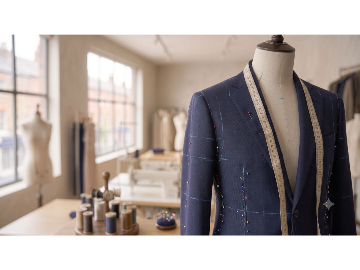 Suit jacket being adjusted for a better fit