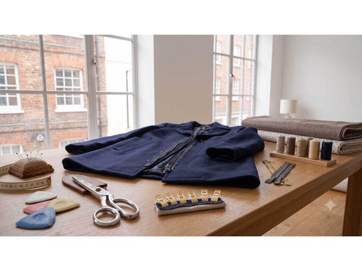 Lynda repairing a garment zip at the Clothing Alterations Nottingham studio in Hucknall